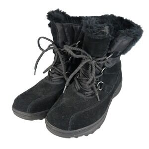 BareTraps Aero Winter Snow Boots 8M Black Suede Faux Fur Lace Up Cold Weather